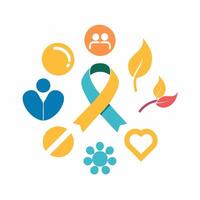 A colorful ribbon and other symbols are shown in a circle vector