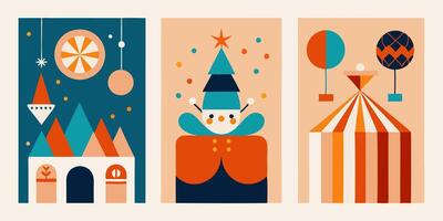 Three banners with different designs of a circus vector
