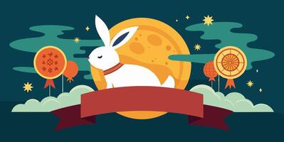 An illustration of a rabbit with a banner vector