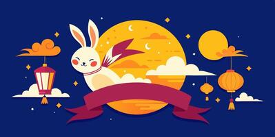 Easter bunny with lanterns and clouds vector