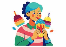 A woman eating ice cream with a bunch of different flavors vector
