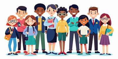 A group of people standing together in front of a white background vector