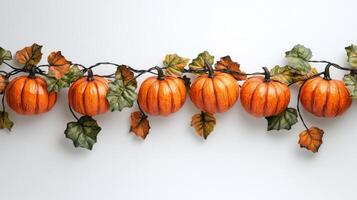 Colorful Halloween decorations featuring smiling pumpkins and autumn leaves on display photo