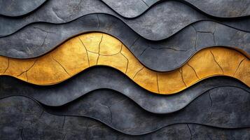 Textured black and gold surface with cracks showcasing an artistic blend of elements photo