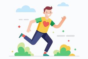 A man is running in the air with a heart on his chest vector