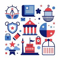 The american flag and other symbols are shown in this image vector