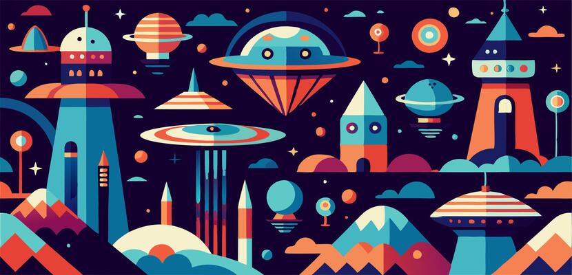 An illustration of a colorful space theme