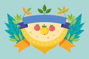A badge with fruit and leaves on it vector