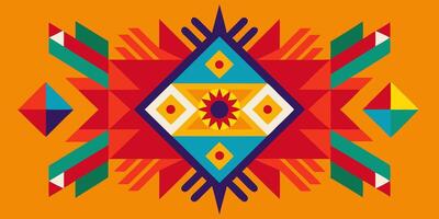 A colorful native american style design on an orange background vector