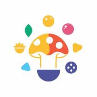An icon of a mushroom surrounded by colorful objects vector