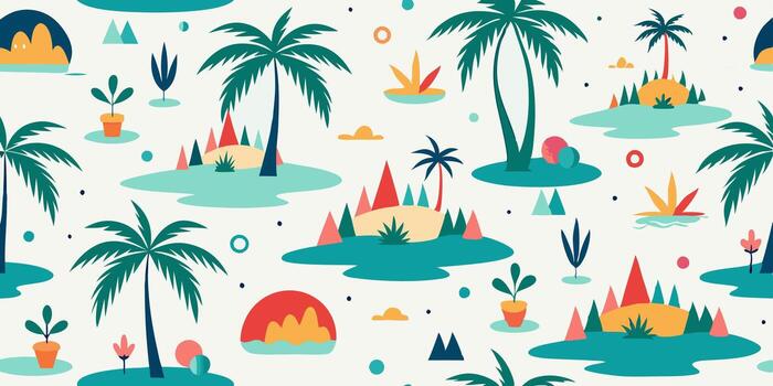 A colorful pattern with palm trees and water vector