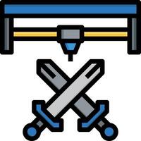 A blue and white sign with two swords and a table vector
