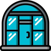 A blue door with a window and a window vector
