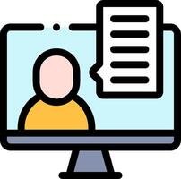 A person is sitting on a computer screen with a chat bubble vector