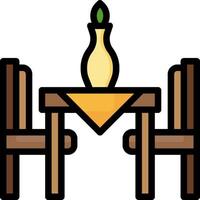 A table and chairs with a vase on it vector