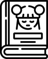 A black and white illustration of a book with a girl's head on it vector