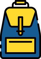 A blue and yellow backpack icon vector
