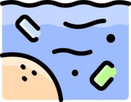 An illustration of a person swimming in the ocean with a plastic bag floating in the water vector