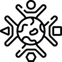A black and white image of a globe with people around it vector