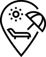 A black and white icon of a beach chair and umbrella vector