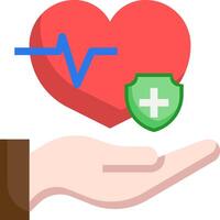 A hand holding a heart with a green shield and a heart vector