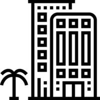 A black and white image of a building with palm trees vector