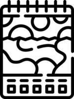 A black and white drawing of a notebook with a pen vector