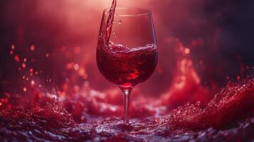 Pouring red wine into a glass at a cozy setting in a wine bar in the evening photo