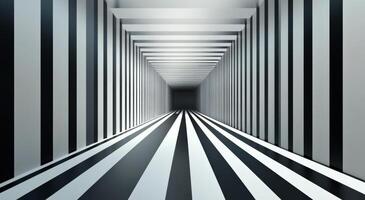 Striking black and white striped hallway with an overhead skylight in a modern building photo