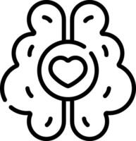 A black and white outline of a heart with a brain vector