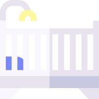 A crib with a blue and yellow bedding vector