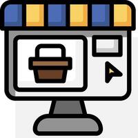 An icon of a computer with a basket on it vector