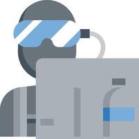 A person wearing goggles and holding a computer vector
