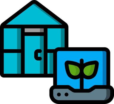 un casa con un planta en el frente y un computadora vector