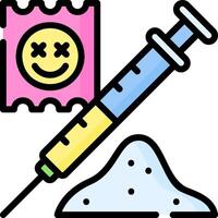 A syringe and a smiley face with a bag of pills vector