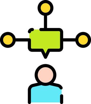 A person is looking at a speech bubble with a speech bubble above it vector