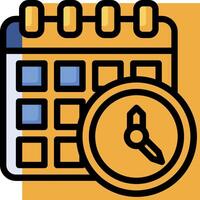 A calendar and clock icon on an orange background vector
