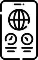 A black and white icon of a globe and a clock vector