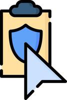 A clipboard with a shield icon and a arrow vector