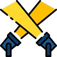 Two yellow and blue scissors with a white background vector