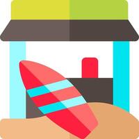 A surfboard is sitting on the sand next to a building vector