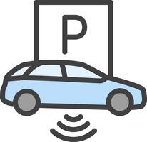 A car is parked in front of a parking sign vector