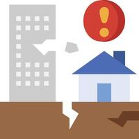 A house with a red exclamation mark and a building vector