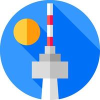 A flat icon of a tower with a sun in the background vector