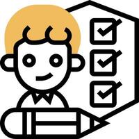 A boy with a pencil and check list icon vector