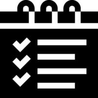 A black and white icon of a calendar with check marks vector