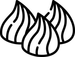 Three garlic cloves are shown in a line drawing vector