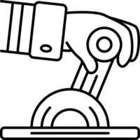 A hand is holding a device on a table vector