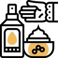 A hand holding a bottle of hand cream and a bowl of food vector