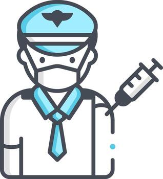 A man in a uniform with a syringe and a mask vector